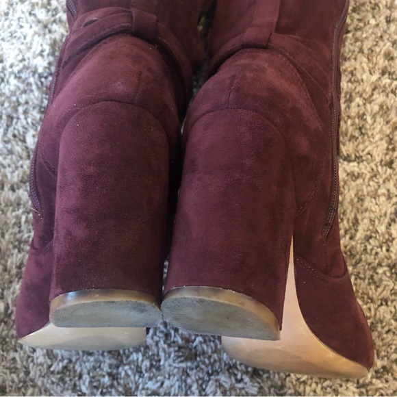 Very G Maroon Suede Heeled Boots Size 7 - Picture 8 of 10